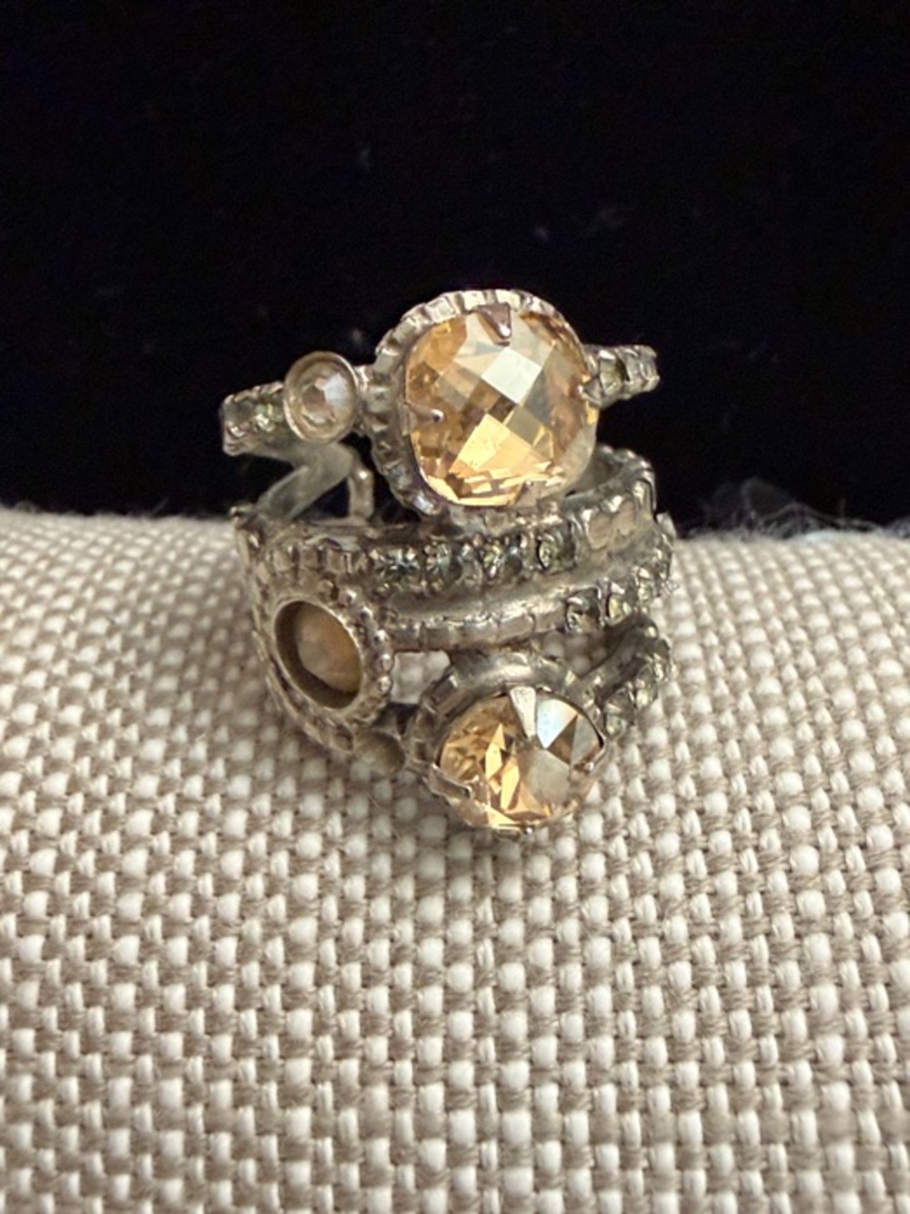 Sorrelli Champagne and Silver Multi-Row Stacked Crystal Ring